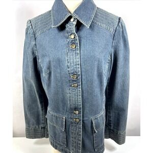 I. E. Relaxed Women's Blue Denim  Military Chore 100% Cotten‎ Jacket Size Large